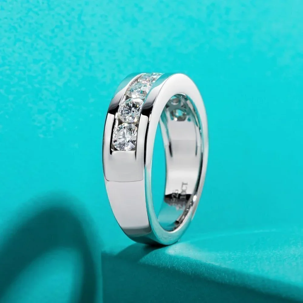 18K White Gold 2.1ct Wedding Band Eternity Ring Moissanite S925 Sterling Silver